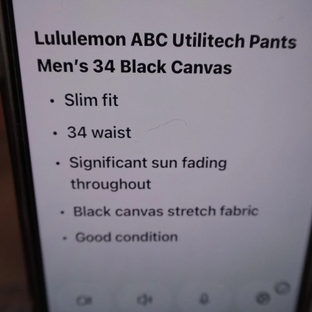 Lululemon Pants Mens 34x33 Black ABC Utilitech Slim Fit Stretch 5 Pocket Chino